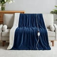 thumbnail image 1 of Dhole Heated Blanket Electric Blanket Twin Waffle, 62x84 Inches，Sherpa Fleece Fast Heating Blanket 6 Heating Levels & 10 Hours Auto Off ETL Certification, Navy, 1 of 7