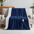thumbnail image 1 of Dhole Heated Blanket Electric Blanket Twin Waffle, 62x84 Inches，Sherpa Fleece Fast Heating Blanket 6 Heating Levels & 10 Hours Auto Off ETL Certification, Navy, 1 of 8