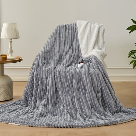 Dhole Heated Blanket Electric Twin - 62"x84" Soft Ribbed Flannel GentleSoft Electric Blanket, Heating with 10 Time Settings, 6 Heat Levels, 10 hrs Timer Auto Shut Off, Gift for Grandma -Light Grey