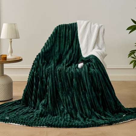 Dhole Heated Blanket Electric Twin - 62"x84" Soft Ribbed Flannel GentleSoft Electric Blanket, Heating with 10 Time Settings, 6 Heat Levels, 10 hrs Timer Auto Shut Off, Gift for Grandma -Green