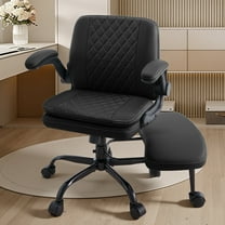 Dhole High Back Ergonomic Office Chair - Adjustable Swivel Chair with Lumbar Support, Flip-Up Arms, Retractable Footrest & Brown Diamond PU Leather for Home Office Desk-Black