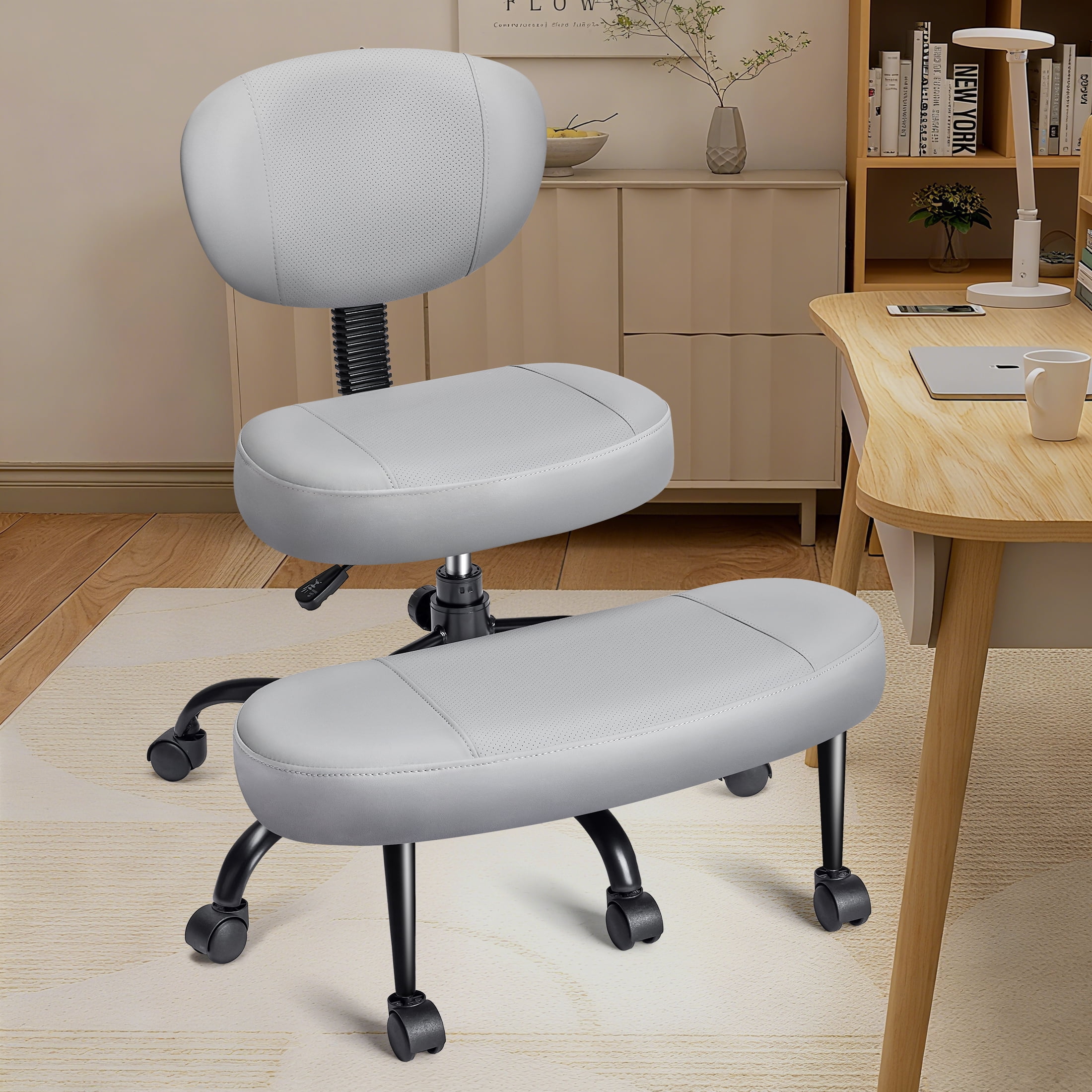 Dhole Kneeling Chair with Backrest - Ergonomic Office Chair for Cross-Leg Sitting, Adjust Height, 360° Rotating Footrest & Wheels, Posture Support for ADHD/Home Office/Meditation, Black