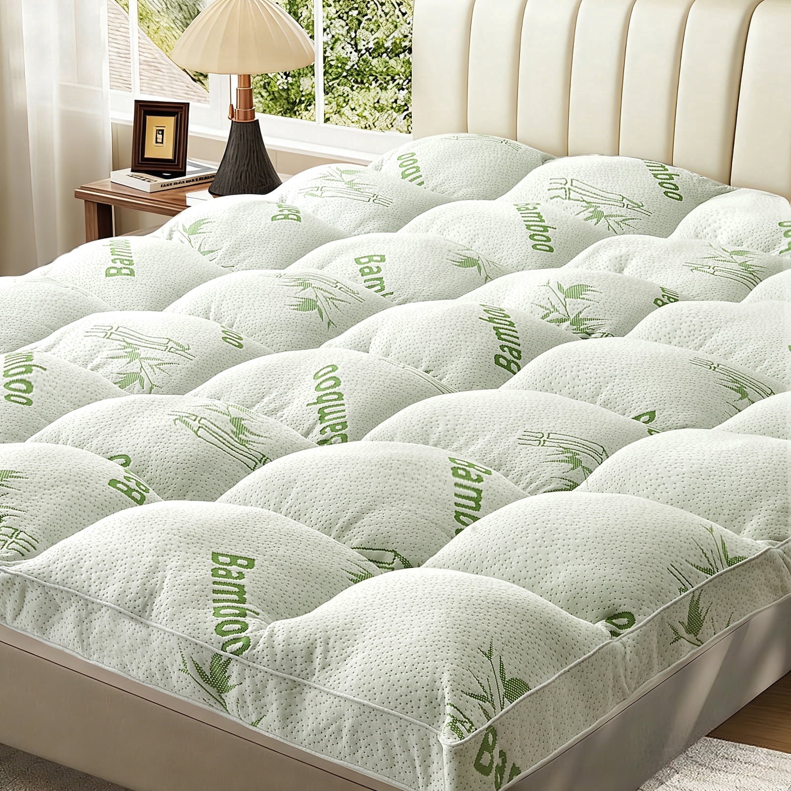 Dhole  Queen Size 2-Inch Mattress Topper & Pad – 1000GSM Down Alternative Fill, Cooling Bamboo Viscose Cover, Extra Firm Pillow Top for Back Pain Relief, Deep Pocket 6-18 Inches (60"x80")
