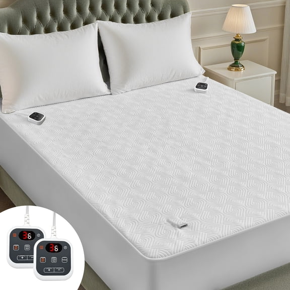 Dhole Queen Size Heated Mattress Pad, Dual Control Electric Bed Warmer, 6 Heat Levels, 1-10H Auto Shut Off with Preheat & LED Controller