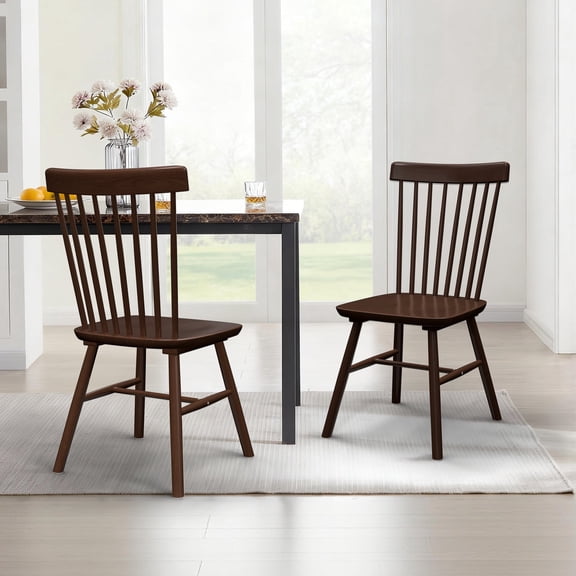 Dhole Windsor Spindle Back Dining Chair Set of 2, Solid Hardwood Kitchen and Dining Room Seating in Brown