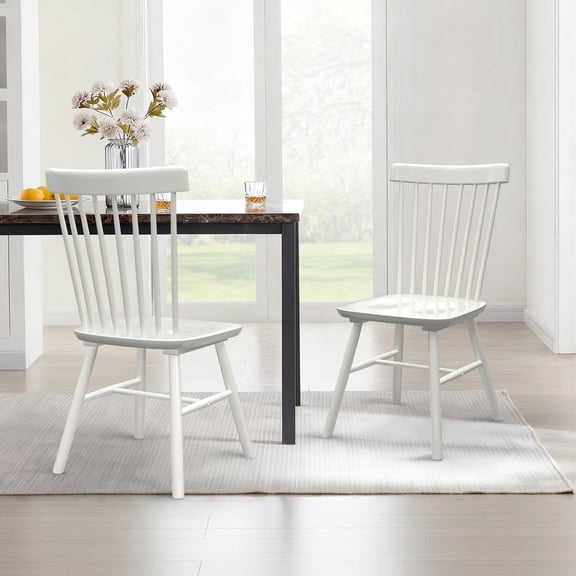 Dhole Windsor Spindle Back Dining Chair Set of 2, Solid Hardwood Kitchen and Dining Room Seating in White