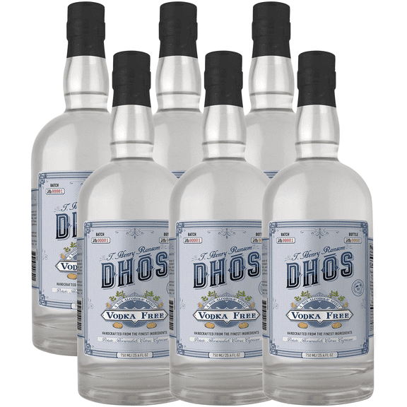 Dhos Handcrafted Non-Alcoholic Vodka 6 Pack - Keto-Friendly, Zero Sugar, Zero Calories, Zero Proof - 750 ML - Perfect for Mocktails - Made in USA