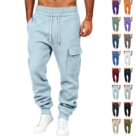 Dhwswlt Cargo Sweatpants for Men Drawstring Elastic Waist Cinch Bottom Joggers Lightweight Solid Color Athletic Workout Jogger Pants with Pockets S-3XL