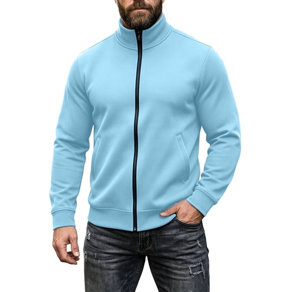 Dhwswlt Full Zip Sweatshirt for Men Long Sleeve Stand Collar Jackets Casual Winter Outerwear with Pockets M