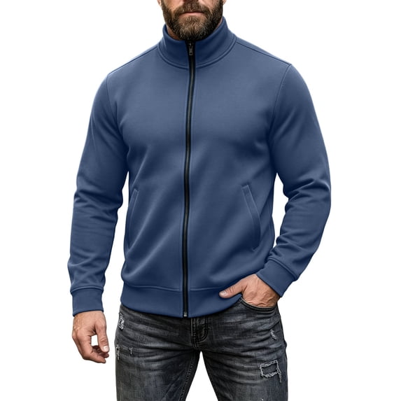 Dhwswlt Full Zip Sweatshirt for Men Long Sleeve Stand Collar Jackets Casual Winter Outerwear with Pockets XL