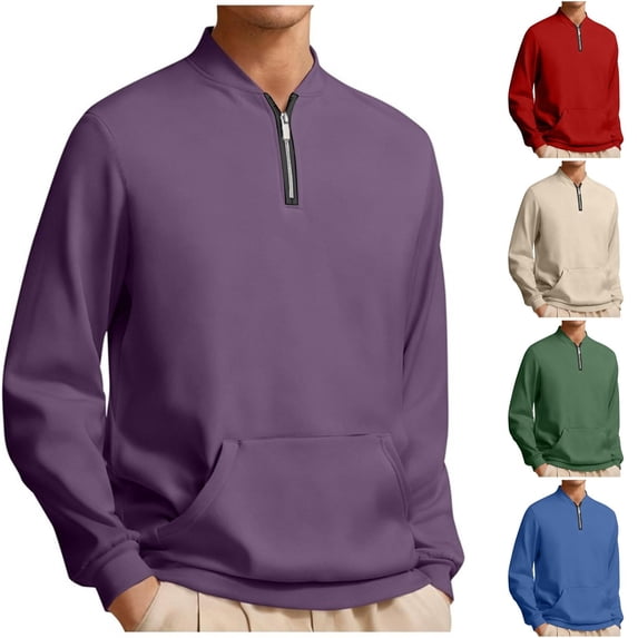 Dhwswlt Mens Big and Tall Quarter Zip Sweatshirt Long Sleeve Mock Neck Pullover Loose Fit Fall Winter Warm Sweatshirts with Pocket S