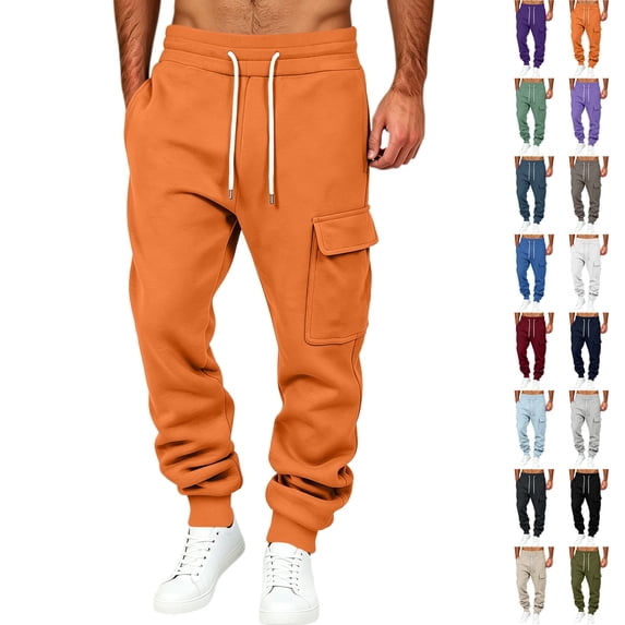 Dhwswlt Mens Cargo Sweatpants Drawstring Elastic Waist Cinch Bottom Jogger Pants Loose Fit Outdoor Athletic Workout Running Sweatpant with Pockets S-3XL