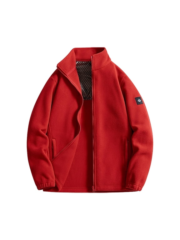 Mens Zip up Fleece Sweatshirts Jacket Soft Long Sleeve Sweatshirt Warm Winter Outerwear with Pocket Red M