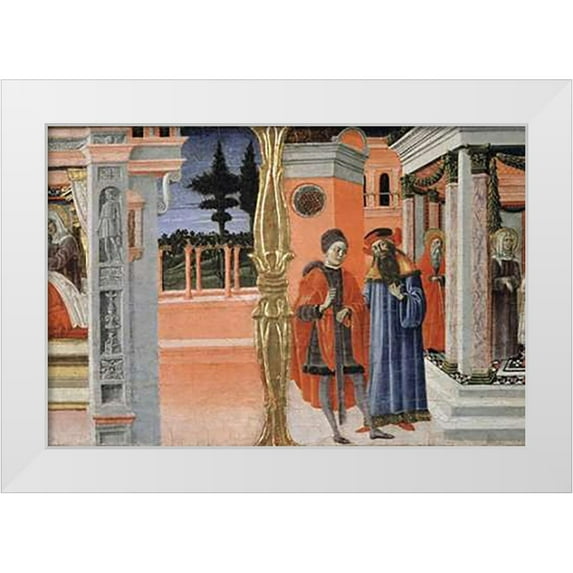 Di Giovanni, Benvenuto 24x17 White Modern Wood Framed Museum Art Print Titled - Stories of The Virgin - Predella Detail