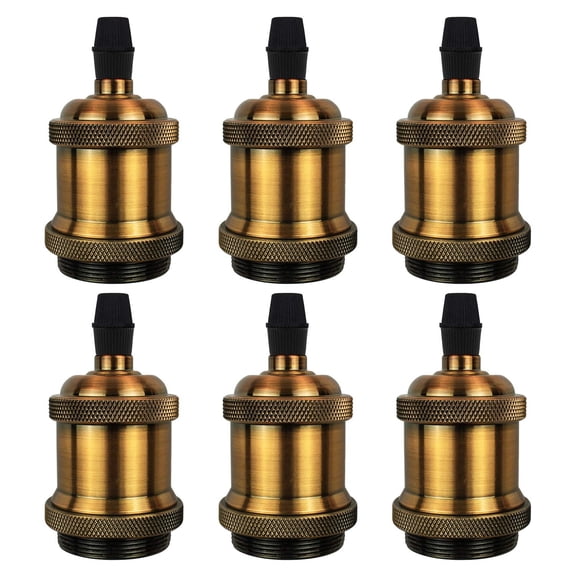 DiCUNO E26 Vintage Lamp Socket, Edison Pendant Light Socket Replacement, Antique Retro Hanging Lamp Holder for Industrial, Decorative, DIY Lighting, 600 Heat Resistant, 6 Packs (Vintage Brass Color)