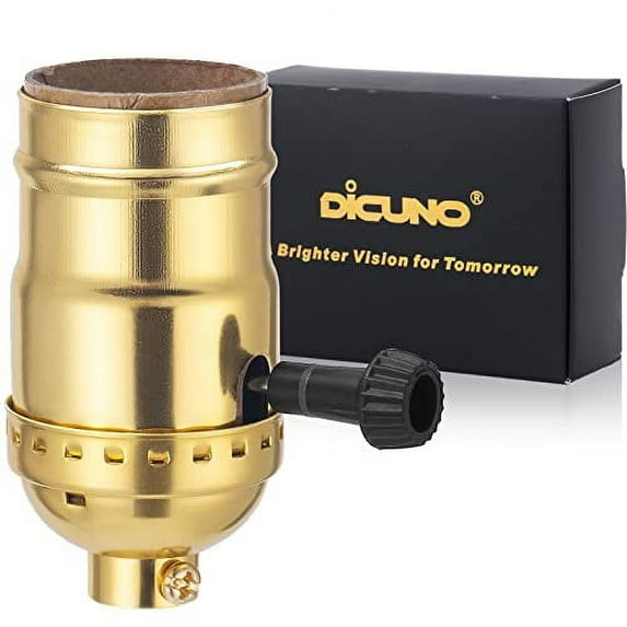 DiCUNO UL Listed 3-Way Lamp Socket Replacement, E26 Standard Threaded Base Light Socket, Turn Switch Knob for Low-Medium-High Light Settings, DIY Project, Table, Floor Lamp Repair Kit, 1-Pack, (Gold)