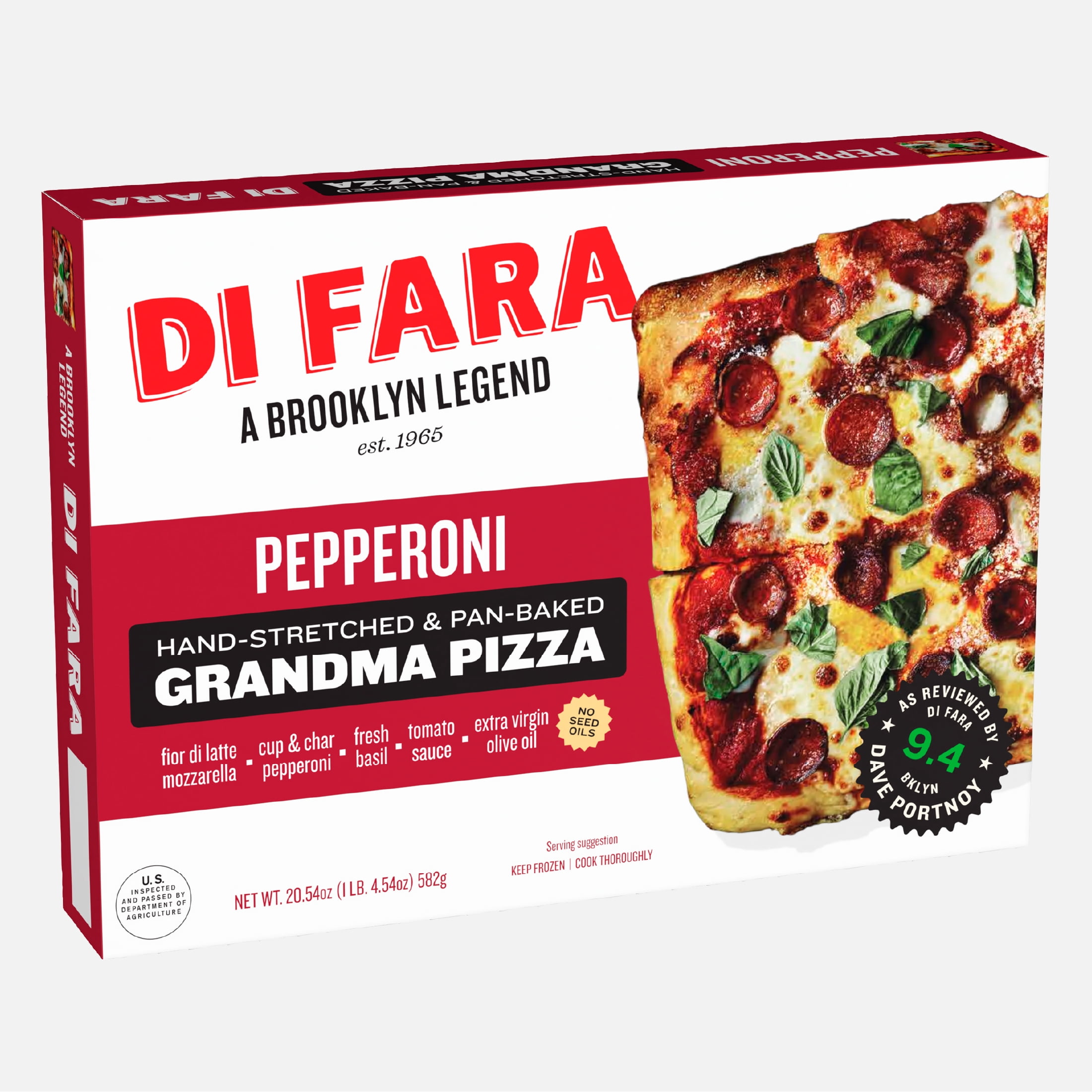 Di Fara Grandma Style Pepperoni New York Style Square Crust, Mozzarella Cheese, Contains Milk & Wheat, 20.54 oz ( Frozen)
