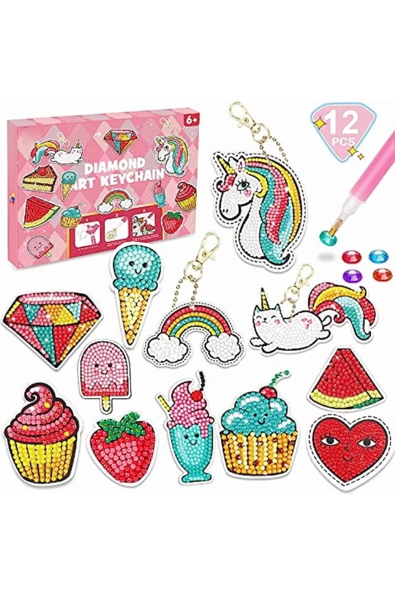 Diamond Art Kits for Kids with Keychains, Unicorn Diamond Painting Kits for Kids, Gem Art Diamond Dots for Girls Age 8-12