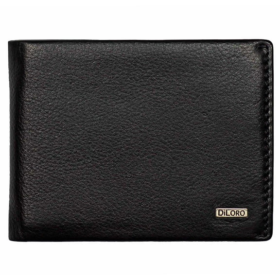 DiLoro Compact Men's Bifold Leather Wallet RFID Safe Midnight Black