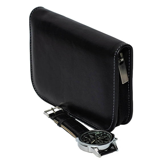DiLoro Italian Leather Travel Watch Case - Black