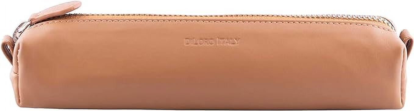 DiLoro Leather Zippered Triple/Quad Pen Case Premium Full Grain Napa Leather