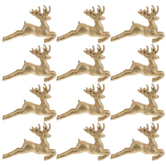 DiMaddie 12pcs Glitter Christmas Tree Reindeer Ornaments Elk Figurines Holiday Decor