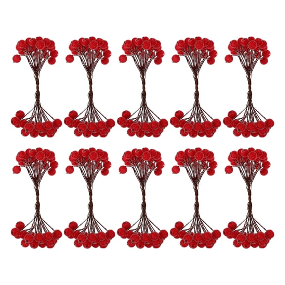 DiMaddie 200pcs Christmas Berry Branches Red Berries Stems for Crafts