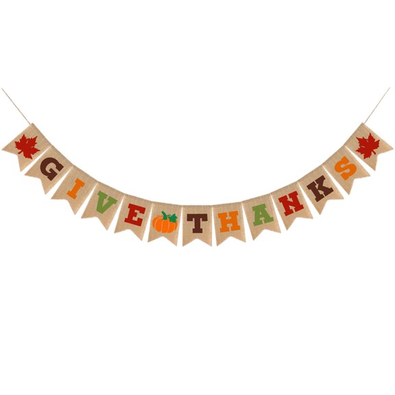 DiMaddie Rustic Thanksgiving Burlap Pumpkin Banner Decoration