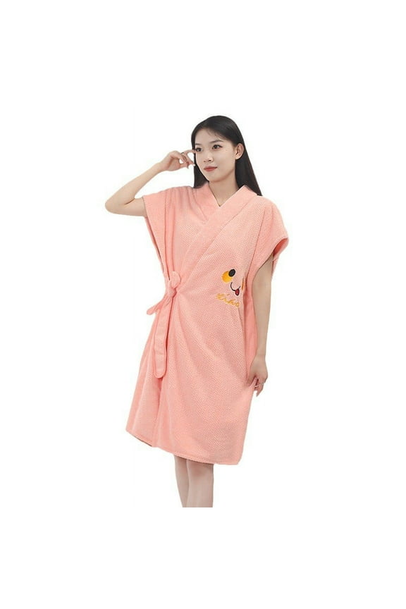 Wearable Coral Fleece Bathrobe Soft Plush Women Fleece Robe Fuzzy Female Long Spa Robe Fluffy Bathrobe for Home Travel Hotel Pink