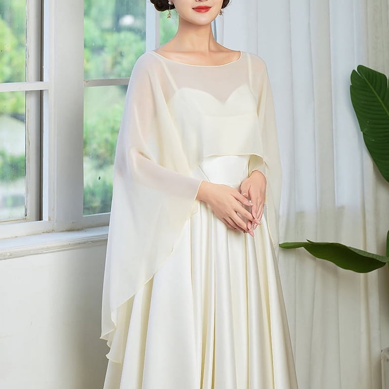 Dimaddie Women Evening Dress Shawl White Shawl Girls Chiffon Cape Bridal Scarf For Formal Events Bridesmaid Shawl Sleeve