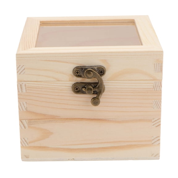 Wooden Storage Box with Hinged Lid - 12x12x10cm