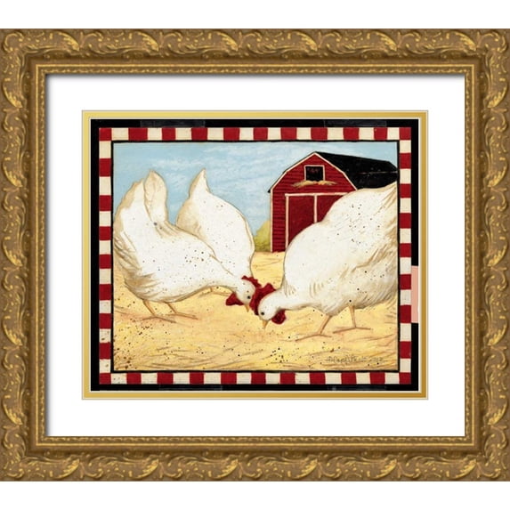 DiPaolo, Dan 17x15 Gold Ornate Wood Framed with Double Matting Museum Art Print Titled - Red Barn Chickens