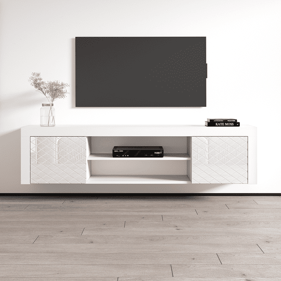Dia 01 Floating TV Stand for TVs up to 80", Modern High Gloss 71" Entertainment Center, Wall Mounted TV Media Console with Storage Cabinets