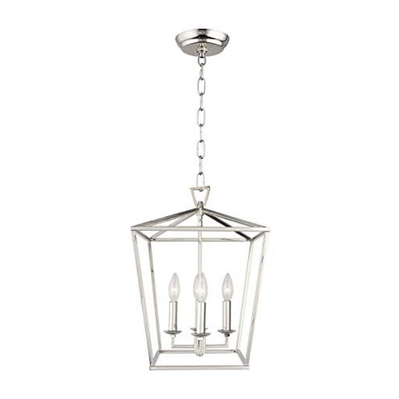 Dia 12.6 Inch Iron Cage Openwork Lantern Pendant Lamp Stairway Loft Entry Kitchen Hall Foyer Ceiling Fixture (Medium Size) (Chrome)