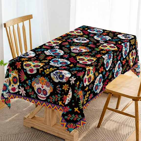 Dia DE Los Muertos Tablecloth Day of The Dead Sugar Skull Decor Mexican Fiesta Halloween Themed Party Decoration Kitchen Dining Room Table Cloth (60" x 84")