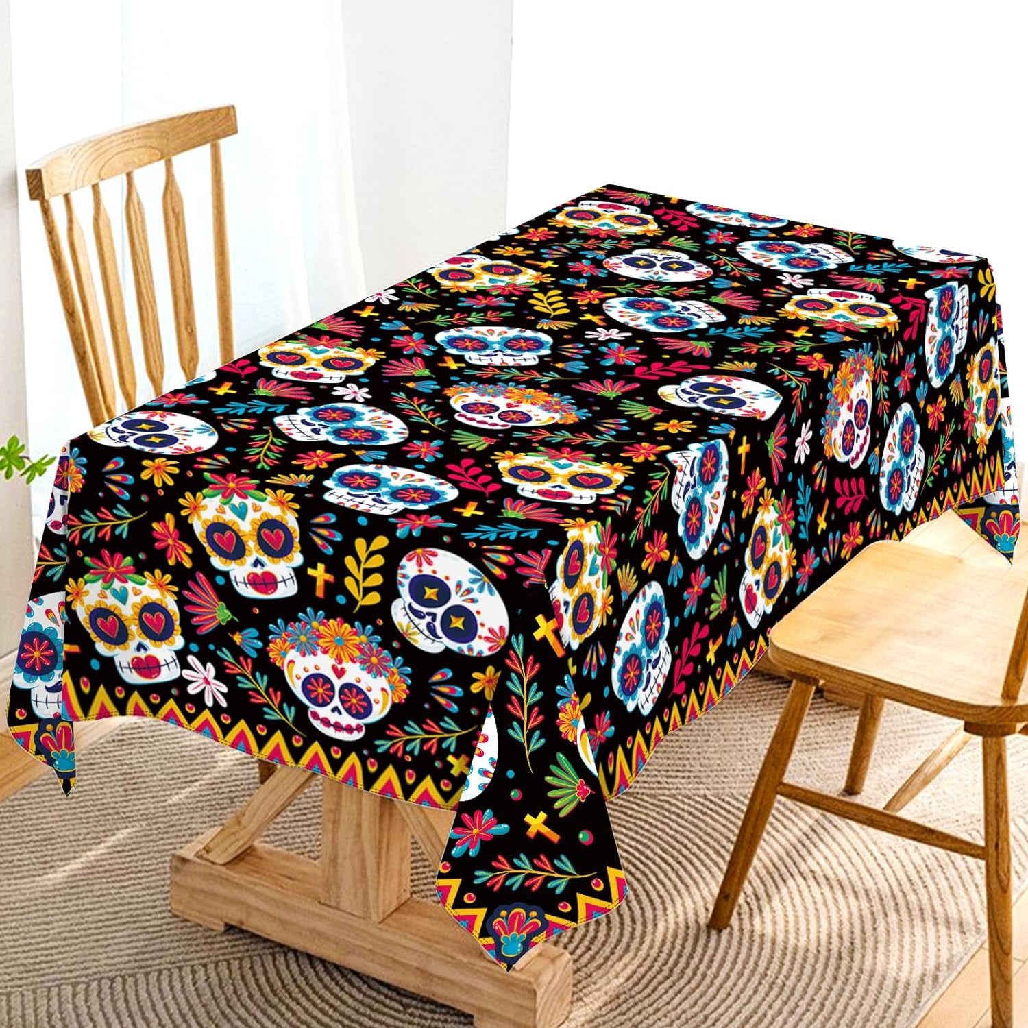 Dia DE Los Muertos Tablecloth Day of The Dead Sugar Skull Decor Mexican ...