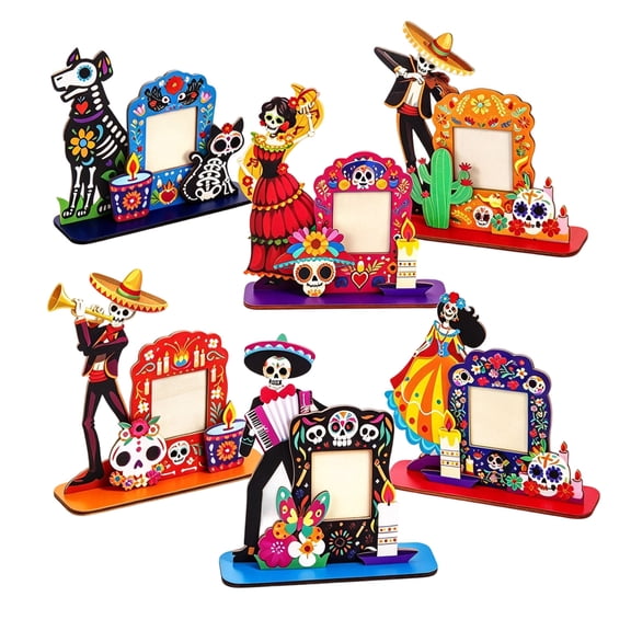 Dia De Los Muertos Decorations Picture Frames Day of the Dead Altar Ofrenda,Wooden Frames with Mini Skull,Dia De Los Muertos Altar Kit for Halloween Calaveras Decor