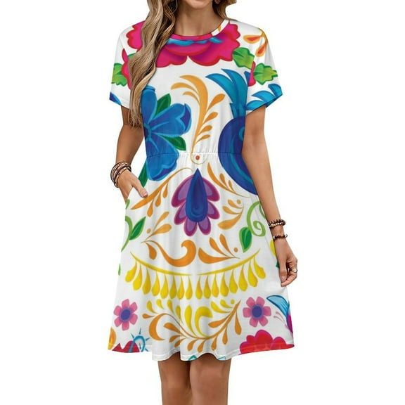 Dia De Los Muertos Dress Fashion Beach Short Sleeve Dresses Female Party Printed Sundress