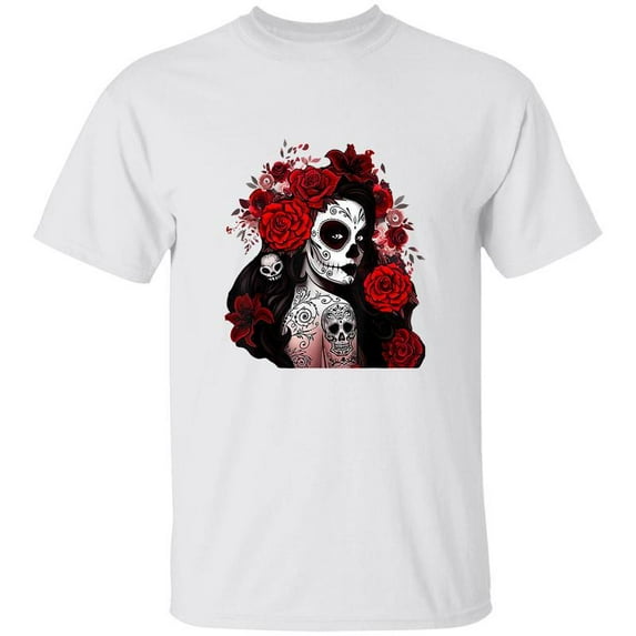 Dia De Los Muertos Graphic Tee T Shirt Top Sugar Skull Design Colorful Cultural Short Sleeve White S-5XL