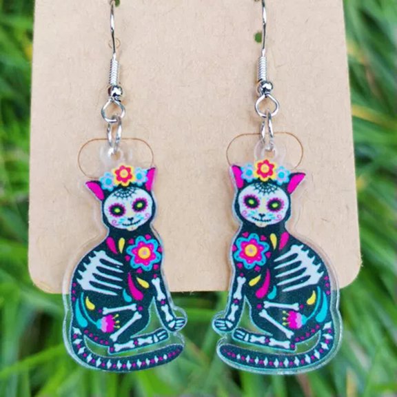 Dia De Los Muertos Halloween Earrings Day of the Dead Acrylic Rose Sugar Skulls