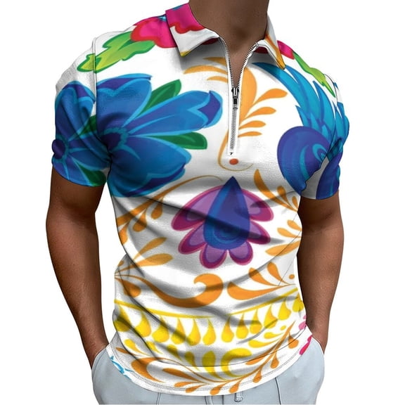Dia De Los Muertos Men Zipper T-shirt Summer Casual Short Sleeve T-shirt Top