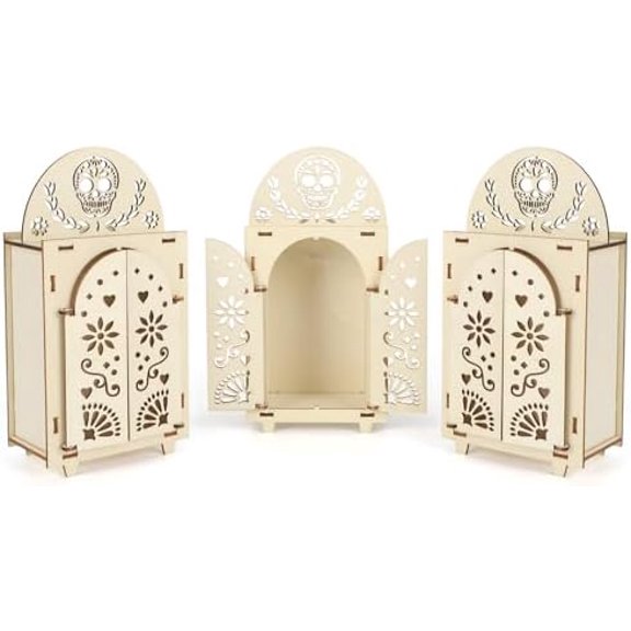 Dia De Los Muertos Ofrenda Altar Kit, 3 Sets Mini Ofrenda Altar Shadow Box, Wooden Day of Dead Small Ofrenda Altar, Dia De Los Muertos Decorations for Celebration & Remembrance