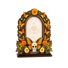 Dia De Los Muertos Picture Frame for Altar Decorations, Day of the Dead Altar Ofrenda Frames Mexican Fiesta Sugar Skull Photo Frame Tabletop Display Decor for Halloween Remembrance Memorial Supply