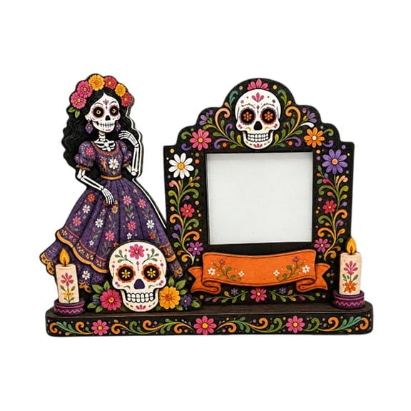 Dia De Los Muertos Picture Frames, Day of the Dead Altar Frame Set with Mariachi Skeleton, Wooden Ofrenda Style Tabletop Display, Fiesta Decor