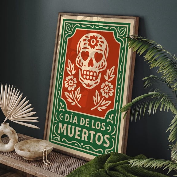 Dia De Los Muertos Skull Mexican Folk Decor Poster, Unframed Paper Poster 8x10in
