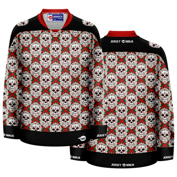 Dia De Los Muertos Skulls & Roses Ugly Sweater Holiday Hockey Jersey