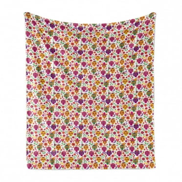 Dia De Los Muertos Soft Flannel Fleece Throw Blanket, Colorful Abstract Calavera Skulls with Peppers and Flowers, Cozy Plush for Indoor and Outdoor Use, 70" x 90", Multicolor, by Ambesonne