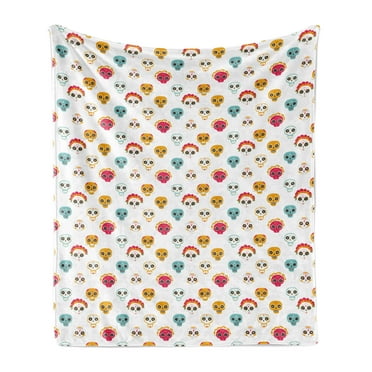 Dia De Los Muertos Soft Flannel Fleece Throw Blanket, Ornamental Skull Designs Traditional Pattern on Plain Backdrop, Cozy Plush for Indoor and Outdoor Use, 50" x 70", Multicolor, by Ambesonne