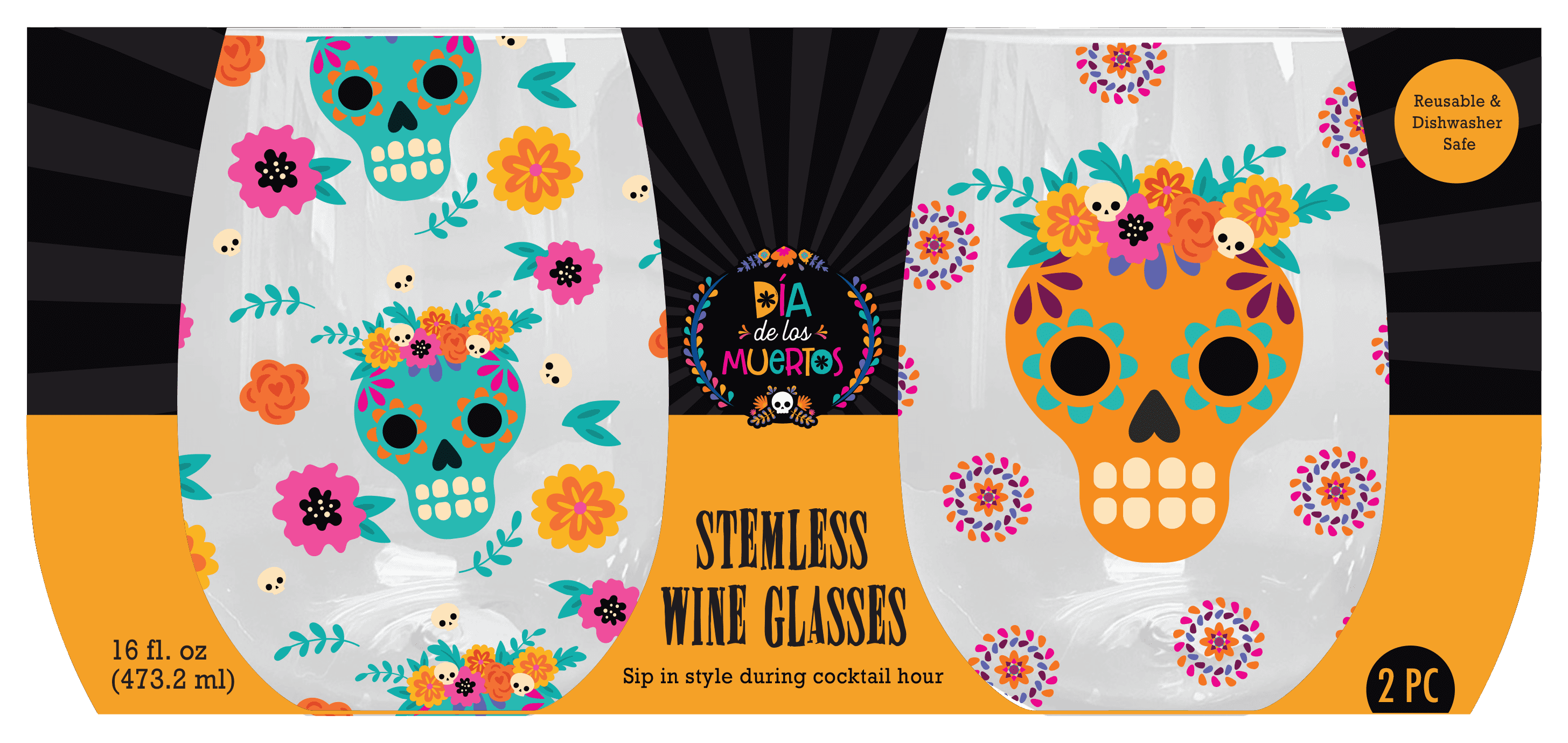 Dia De Los Muertos Wine Glasses