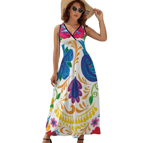 Dia De Los Muertos Womens Night Club Maxi Dress V Neck Sleeveless Bohemia Long Dresses